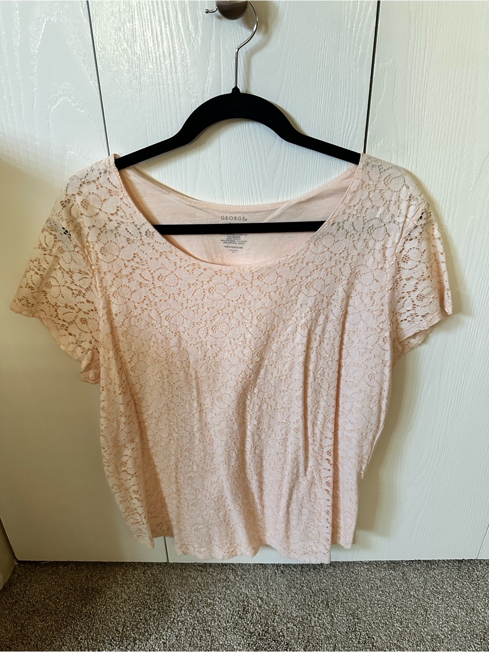 George Light Pink Lace Short-Sleeve Scoop Neck Top